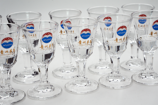 Close-up of Moutai baijiu shot glasses